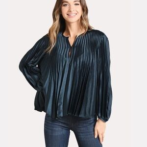 Vince Pleated Swing Top Blouse XXS Teal Holidays